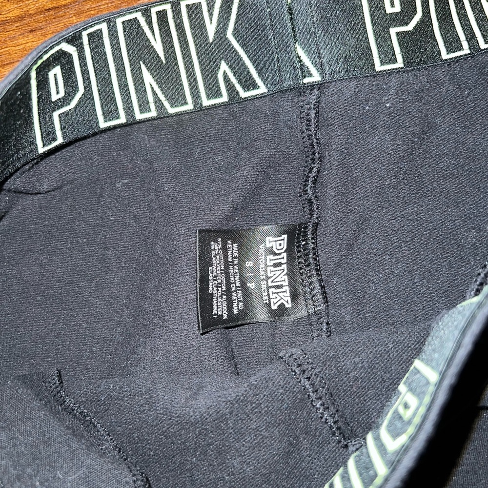 PINK Victoria's Secret Y2K Black Joggers Neon Green Logo Contrast Stripes Size S - Picture 6 of 7